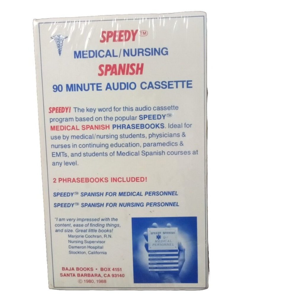 Speedy Medical Nursing Spanish 90 Minute Audiocassette with Phrasebooks SEALED